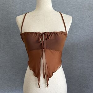 Romwe Forest Fairy Top S Sheer Mesh Crop Halter Boho Festival Hippie Goblincore